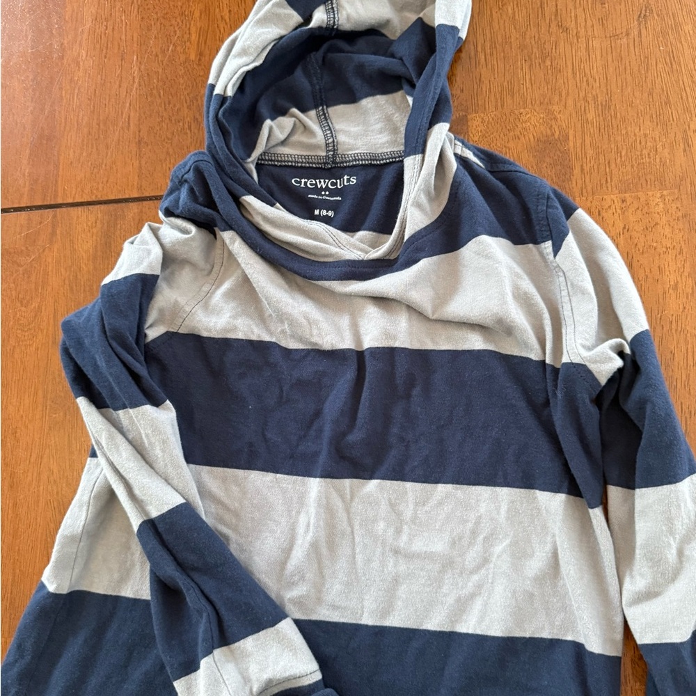 Crewcuts Navy and Beige Striped Top boys medium size (8-9)